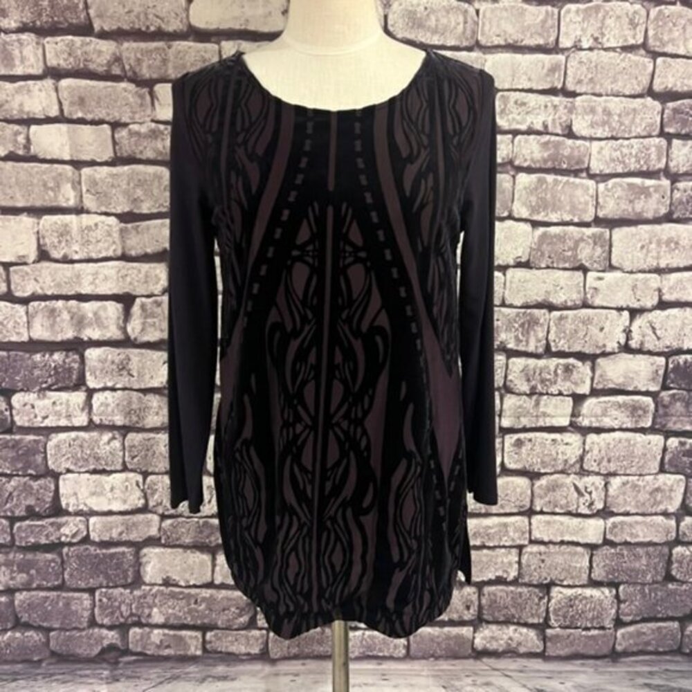 Chico's Purple Velvet Design Long Sleeve Tunic Size Small